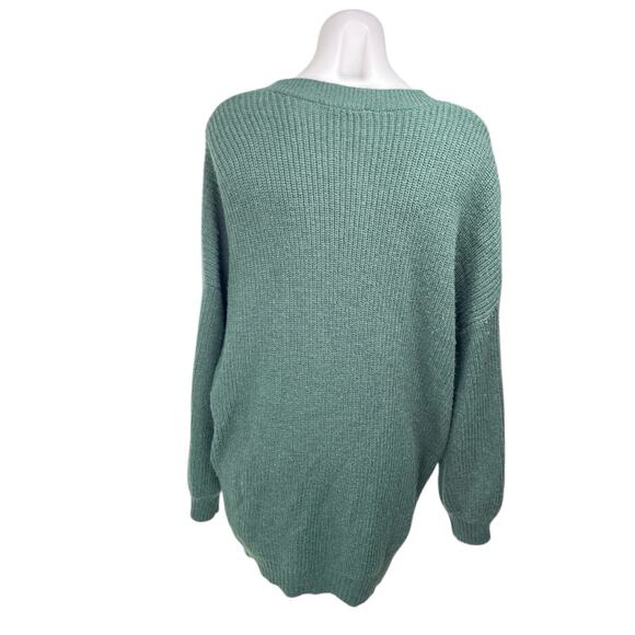 12th Tribe Green Rib Knit Long Sleeve Button Oversized Cardigan Sweater Top Sz M - Picture 2 of 5